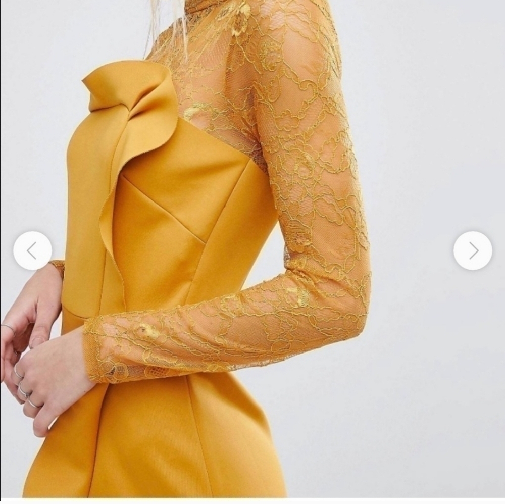 ASOS Delicate Lace & Scuba Ruffle Shift Mini Dress Fall Party Wedding Guest Glam - Picture 2 of 14